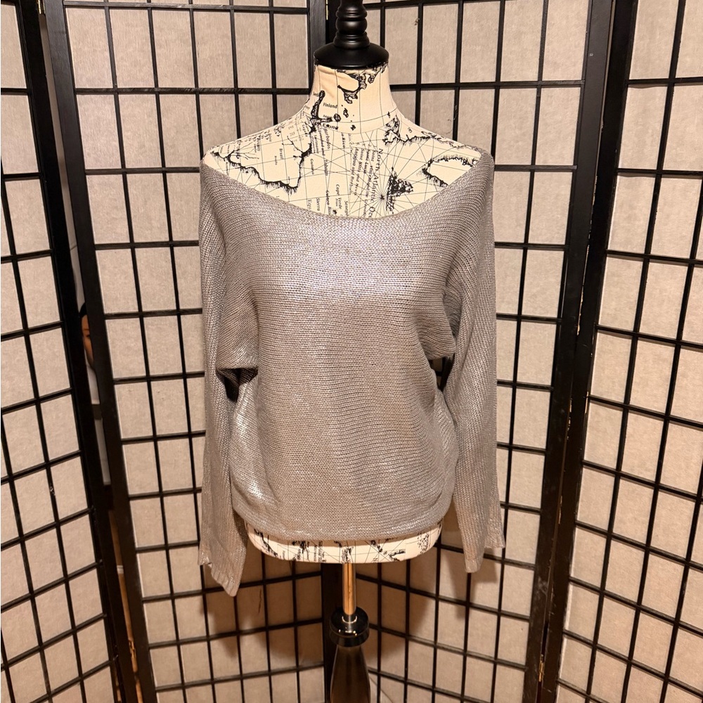Forever 21 Metallic coated wax wet boat Off-Shoulder Chunky knit shiny sweater S